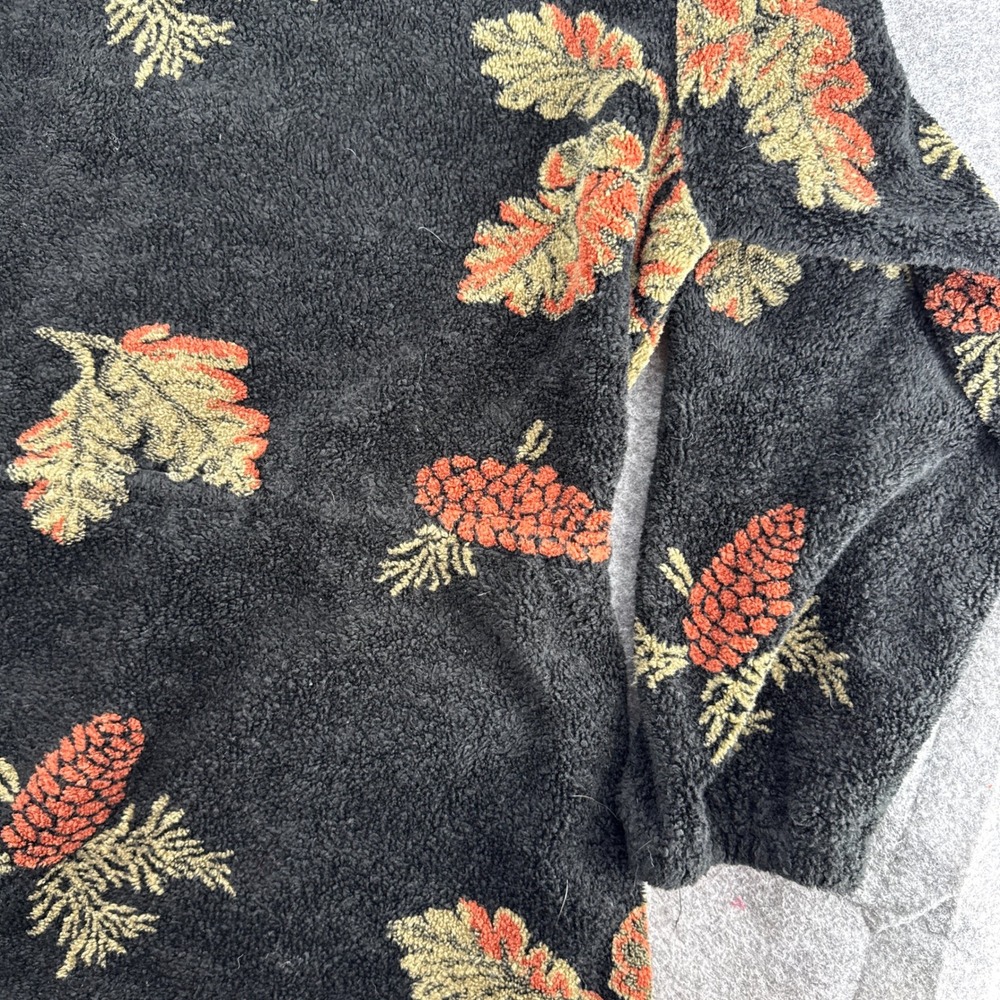 Black Mountain Fleece Jacket 90s XL Black Pinecone Oak Leaf Full Zip Mock Neck - Picture 11 of 16